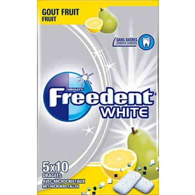 Image de FREEDENT WHITE Chewing Gum Goût Fruit Sans Sucres 5 x 10 dragées 70g