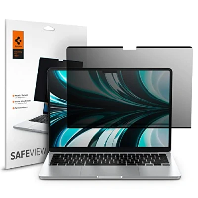 Afbeelding van Spigen SafeView Privacyfilter displaybescherming voor MacBook Air 13,6 inch M3 (2024), M2 (2022), 1 stuk, anti spion, extreem krasbestendig, met reinigingsdoek en hoes
