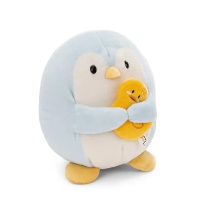 Afbeelding van Waddle Pinguïn Pluche, 16 cm, met eend, in geschenkdoos, 11 x 12 6,5 blauw, pluche knuffeldier, schattig dier om te knuffelen, voor kinderen en volwassenen, een geweldig cadeau idee