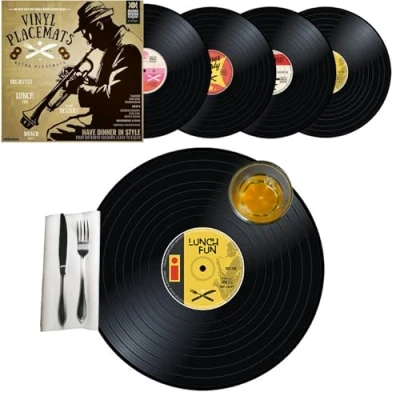 Afbeelding van MikaMax Vinyl Placemats Retro Lp Makkelijk Schoon Te Maken Geleverd In Een Design Hoes 4 Stuks 3mm Dik