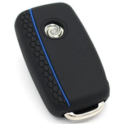Afbeelding van Finest Folia Beschermhoes voor autosleutels met 3 knoppen, siliconen, zwart/blauw