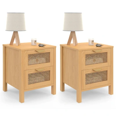 Image de Lot de 2 tables chevet EDHEN tiroirs cannage et bois IDMarket