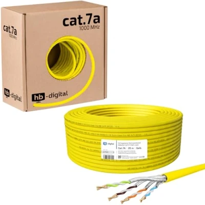 Afbeelding van HB DIGITAL 25m cat.7A netwerkkabel LAN kabel AWG 23/1 gele cat 7 koper professionele S/FTP PIMF LSZH halogeenvrij RoHS compliant Cat7a cat.7 een Ethernet gegevenskabel 10Gbit 1000MHz 10 Gigabit