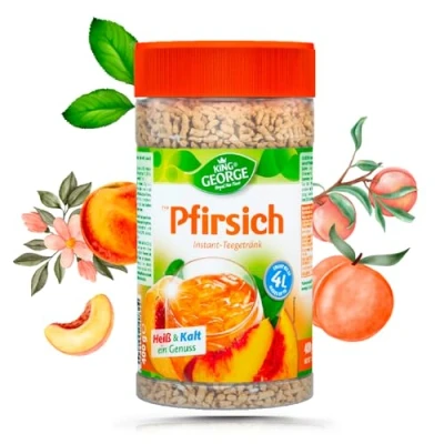Afbeelding van KING GEORGE Instant perzik theedrank 12 x 400 g thee drank met perziksmaak Een warme en koude traktatie Kruimelpakket Poederdrank voor de zomer, feest