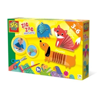 Afbeelding van SES Zig zag origami dieren inclusief schaar 9 grote met bedrukt vouwpapier