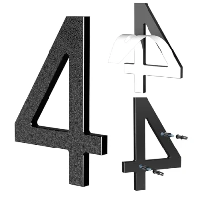 Afbeelding van Yafimea Huisnummer zwart 15 cm ABS kunststof 3D look nummer 4