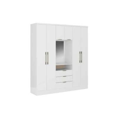 Afbeelding van Vente unique Kast Met 6 deuren en 3 lades spiegel L180 cm Kleur: wit ELORIO L 180 x H 206 D 46.5