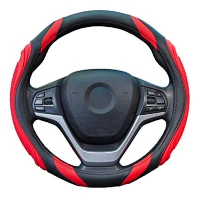 Afbeelding van Sportage stuurhoes auto lederen maat M 37 38cm antislip ademend rood