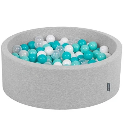 Afbeelding van KiddyMoon 90 x 30 cm/300 ballen, diameter 7 cm, rond, gemaakt in de EU, lichtgrijs: turquoise. helder, wit, transparant,