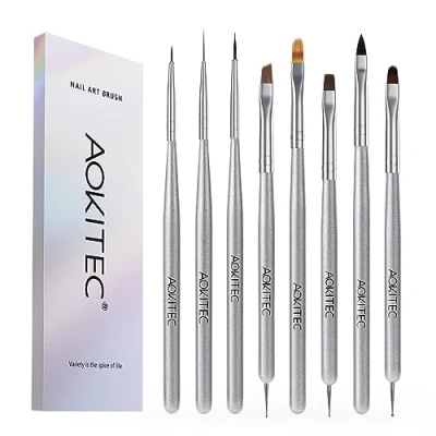 Afbeelding van 8 Stuks Nagel Borstel Kit ，Aokitec Acryl nagelborstel Nagelkunst Set, Gel Borstel, Diamant Pen En Liner Kwasten, Nail Art Design Borstels Tool Voor Diy Thuis Salon