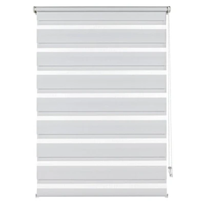 Afbeelding van Deco Company Dubbel rolgordijn met klembevestiging, zijrolgordijn, transparante en ondoorzichtige strips, montageset inbegrepen, wit, 65 x 150 cm (b h)