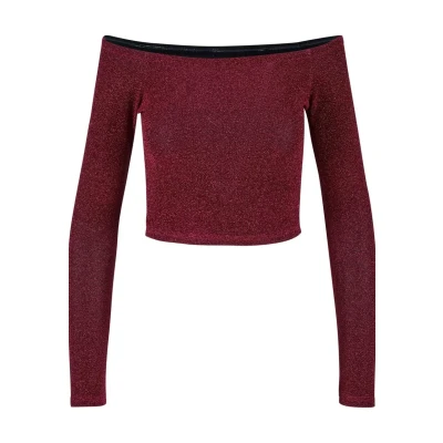 Afbeelding van Urban Classics OFF Shoulder Glitter Longsleeve, Dames, Maat: Small, Burgundy