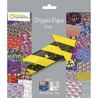 Afbeelding van Avenue Mandarine OR520C een verpakking met 60 vellen origami 20 x cm 70 g (30 motieven 2 vellen) + vel stickers &quot;ogen&quot;, vanaf 7 jaar STREET ART
