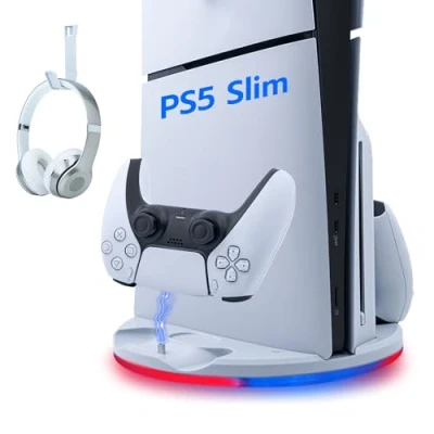 Afbeelding van Wigearss Verticale houder met dubbele laadcontroller, RGB verlichting voor PS5 Slim DE/UHD