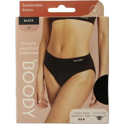 Afbeelding van Boody Bamboe Classic Bikinislip menstruatieondergoed Zwart Normaal/Hevig (ca. 15 ml/3 tampons) maat XS