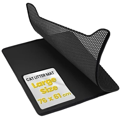 Afbeelding van Conlun kattenbakmat, dubbellaags, waterdicht, kattenmat, honingraatdesign, gemakkelijk te reinigen, zwart, groot, 76 x 61 cm