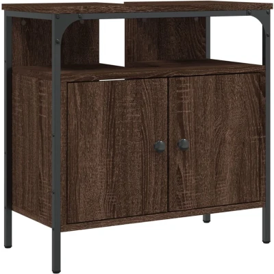 Afbeelding van Wastafelkast 60x30x60 cm bewerkt hout bruin eikenkleurig