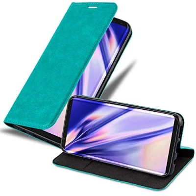 Afbeelding van Cadorabo Hoesje geschikt voor Samsung Galaxy S8 in BENZINE TURKOOIS Beschermhoes met magnetische sluiting, standfunctie en kaartvakje Book Case Cover Etui