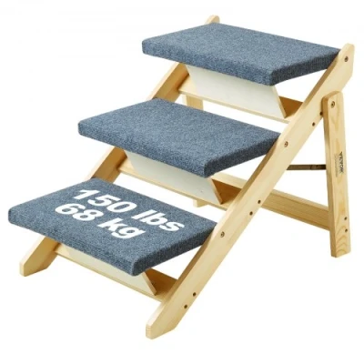 Image de VEVOR Escalier bois pliable 2en1 pour animaux de compagnie chien 3 marches 68 kg