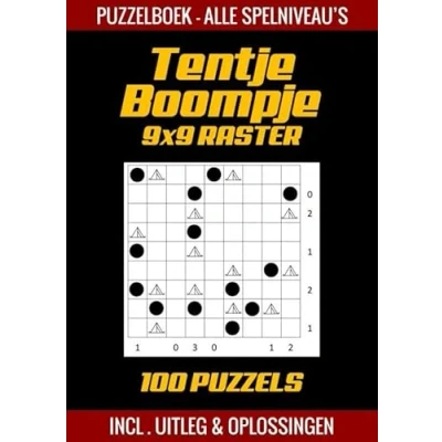Afbeelding van Tentje Boompje Puzzelboek Alle Spelniveau&#039;s 100 Puzzels Incl. Uitleg en Oplossingen 9x9 Raster