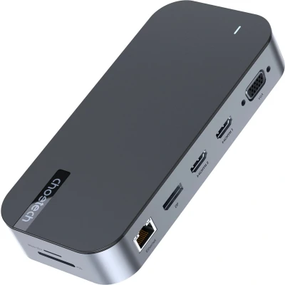 Afbeelding van Choetech M52 USB C HUB PD/USB C/USB A/HDMI/VGA/DP/SD/TF/RJ45/AUX grijs
