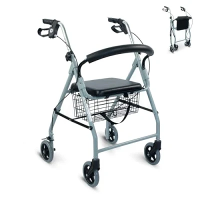 Afbeelding van Mobiclinic Alhambra Rollator Inklapbaar Verstelbaar Aluminium Handgrepen Met rem mandje, zitje en rugleuning 4 wielen