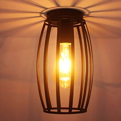Afbeelding van iDEGU Vintage industriële plafondlamp met metalen kooi, zeshoekig, hanglamp, geometrisch design, E27 voor slaapkamer, café, restaurant, hal, 15 cm (trommel)