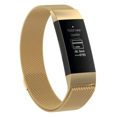 Afbeelding van Fitbit Charge 3 &amp; 4 milanese bandje Maat: Small Goud