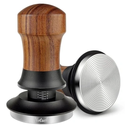 Afbeelding van NOTSEK 54 mm veerbelaste koffietamper met golvende basis, walnoothout tampergereedschap 304 roestvrijstalen basis voor filterhouder