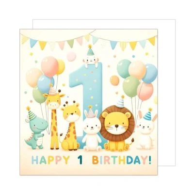 Afbeelding van Edition Seidel GQ258 SW024 Hoogwaardige vierkante verjaardagskaart met envelop en spreuk, Happy Birthday bankbiljetten, kaart voor meisjes, jongens, kinderen, dieren