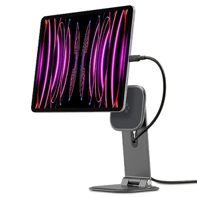 Afbeelding van Spigen OneTap Easel Magnetische verstelbare tabletstandaard met meerdere hoeken, compatibel iPad Pro 12,9 inch, 11 Air 10,9 Mini 8,3 Space Grey
