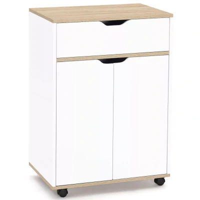 Image de Desserte de cuisine COSY placard avec tiroir bois blanc et plateaux façon hêtre L.60 CM