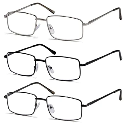 Afbeelding van eyekepper 3 stuks leesbril/zichtbril, rechthoekig, metaal, groot, voor heren, +2,75