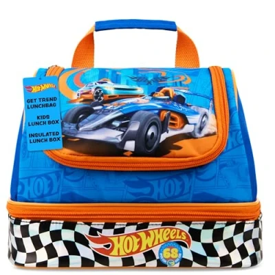 Afbeelding van Get Trend Hot Wheels Geïsoleerde lunchtas voor kinderen met dubbele verdiepingen school, reizen, picknick (blauwe warme wielen)