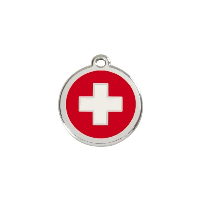Afbeelding van Swiss Cross Red roestvrijstalen hondenpenning small/klein dia. 2 cm RedDingo