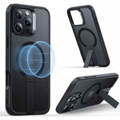 Afbeelding van ESR Hoesje Geschikt voor Apple iPhone 16 Pro Compatibel met MagSafe Boost Flickstand Back Cover Standaard Militaire Bescherming Frosted Zwart