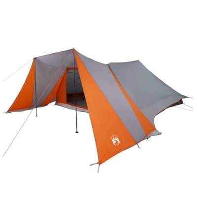 Afbeelding van vidaXL Familietent met Verlengd Luifel Grijs &amp; Oranje 12 Persoon Waterdicht
