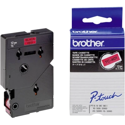 Afbeelding van Brother TC 401 Labeltape Tapekleur: Rood Tekstkleur: Zwart 12 mm 7.7 m