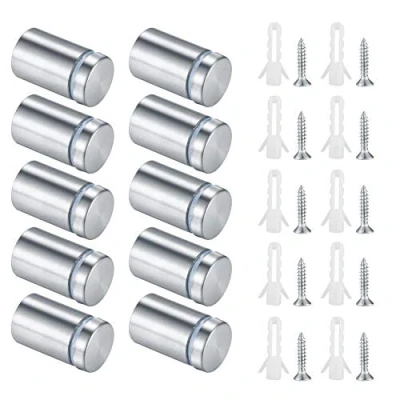 Afbeelding van Set van 10 stuks afstandhouders voor wandmontage, roestvrij staal, reclameschroeven glas, spiegel, nageldisplays, zilver