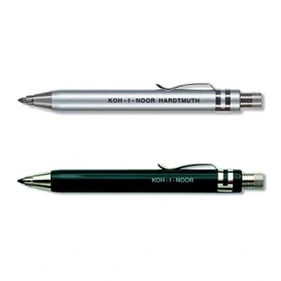 Afbeelding van Koh I Noor 2 stuks metalen vulpotlood met stiftpunt en clip stiftdikte 3,2 mm zwart zilver