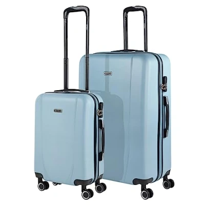 Afbeelding van ITACA trolley koffers, ABS Harde buitenbekleding, bestendig en licht. Telescopische handgreep, 2 handvatten, 4 wielen. Geïntegreerd slot. Lage kosten, klein, gemiddeld, groot, Lichtblauw