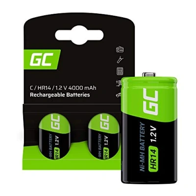 Afbeelding van Green Cell 2 stuks 4000 mAh 1,2 V NiMH C voorgeladen batterijen HR14 R14 (C) oplaadbare batterijen, klaar voor gebruik, sterke prestaties, lage zelfontlading, batterij
