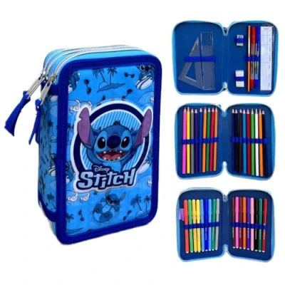 Afbeelding van CARTOON Etui met Meerdere vakken, 3 ritssluitingen voor school, compleet, 44 stuks, kleurpotloden, markers Giotto, Steek, vakken