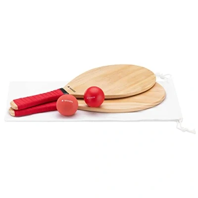 Afbeelding van Navaris beach tennis set met 2 ballen Frescobol twee hoogwaardige houten rackets Beachball voor strand, tuin of park