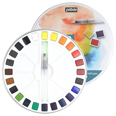 Afbeelding van Dunne aquarel 24 D metalen ronde doos