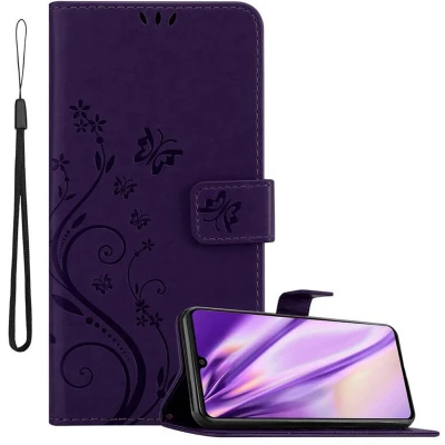 Afbeelding van Cadorabo Hoesje geschikt voor Samsung Galaxy A41 in BLOEMEN DONKER PAARS Beschermhoes bloemmotief met magnetische sluiting, standfunctie en kaartsleuven Book Case Cover Etui