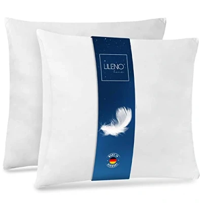Afbeelding van LILENO HOME Verenkussen 80x80 cm [set van 2] kussen 80 x veren als hoofdkussen, slaapkussen en bedkussen perfect voor mensen met allergieën kinderen binnenvering elk 1500 g veervulling