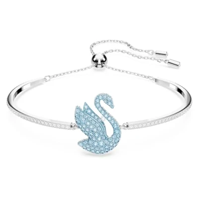 Afbeelding van Swarovski Iconische Swan armband bezaaid met kleurloze stenen en een zwaan in het midden, van gerhodineerd metaal, kristallen, rhodium geplateerd, Kristallen