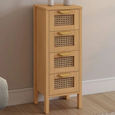 Image de Meuble d&#039;appoint 4 tiroirs EDHEN 30 cm chiffonnier avec cannage pour entrée salle de bain IDMarket