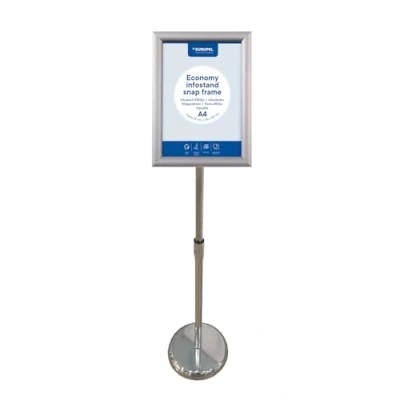Afbeelding van Europel Economy infostand kliklijst Zilver A4 (21 x 29,7 cm) Frame 25mm Verstelbare hoogte Draaibare Ideaal voor Beurzen